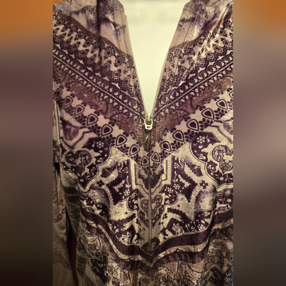 ONE WORLD Purple & Gray Henna Patterned Hoodie SzL - Picture 5 of 6